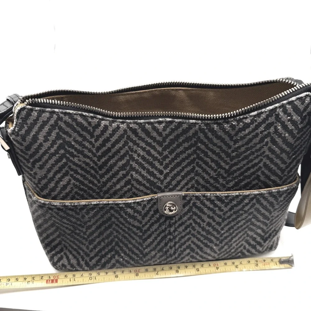 Spartina 449 Herringbone Shoulder Black Boho Chic Coastal Artisan Linen Leather
